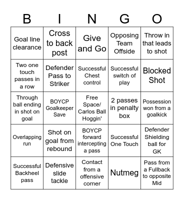 BOYCP Soccer Bingo Card