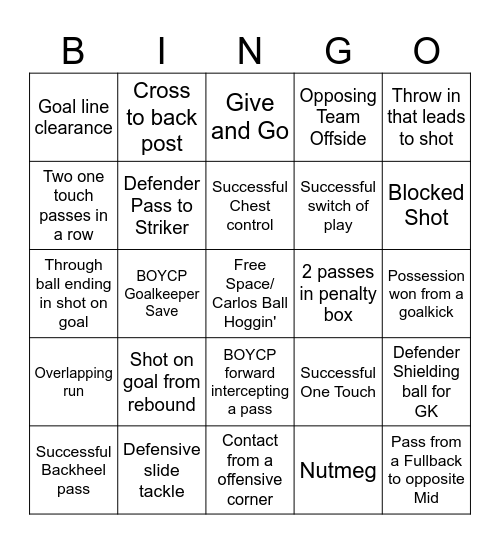 BOYCP Soccer Bingo Card