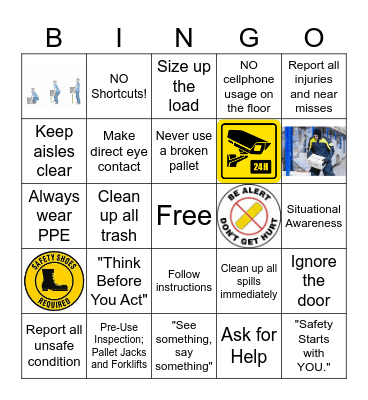 Warehouse Safety Bingo Card