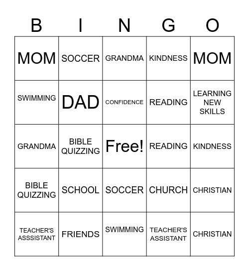 MIA's BINGO Card