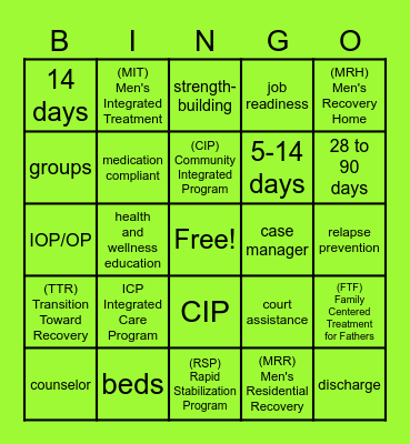 Discharge Bingo Card