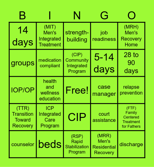 Discharge Bingo Card