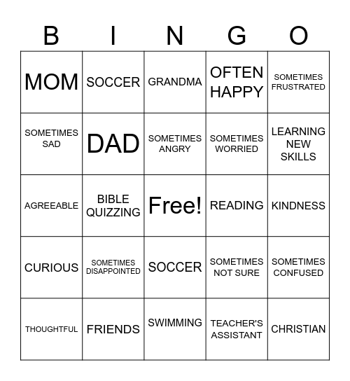 MIA's BINGO Card