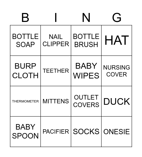 BABY BINGO Card