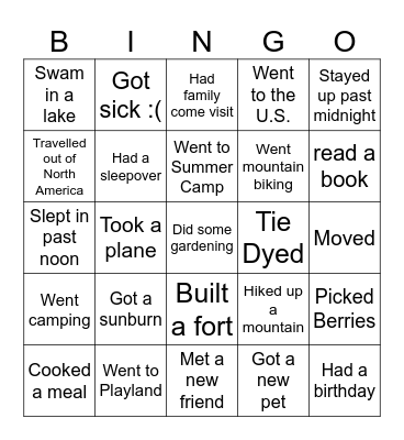 Welcome Back!!! Bingo Card