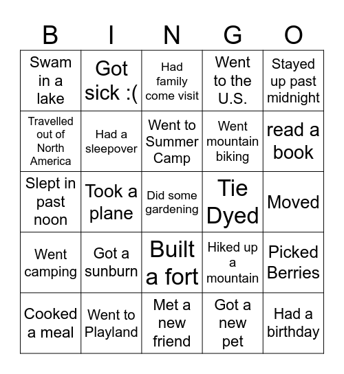 Welcome Back!!! Bingo Card