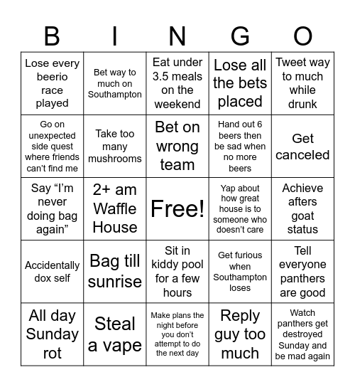 Mark Spain’s bingo Card