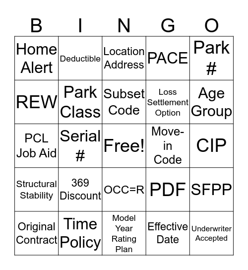 Manufactured Home Applications Bingo Card