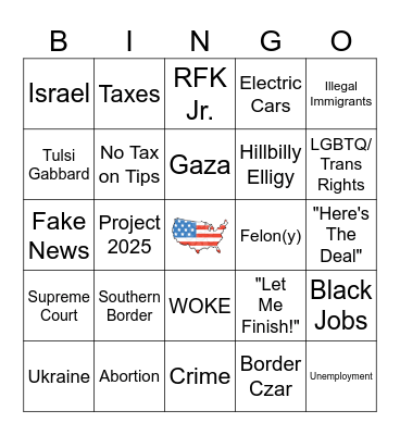 Trump vs Harris Presidential Debate Bingo Card