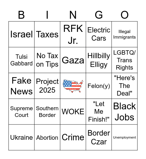 Trump vs Harris Presidential Debate Bingo Card