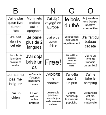 Jeu brise-glace Bingo Card