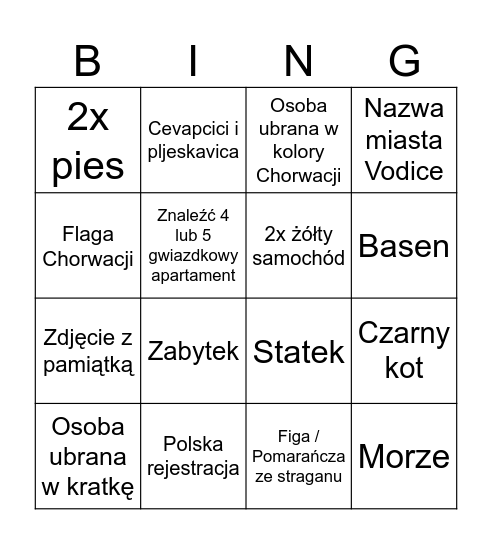 CHORWACJA BY EUF Bingo Card