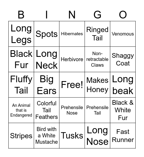 Zoo Bingo! Bingo Card