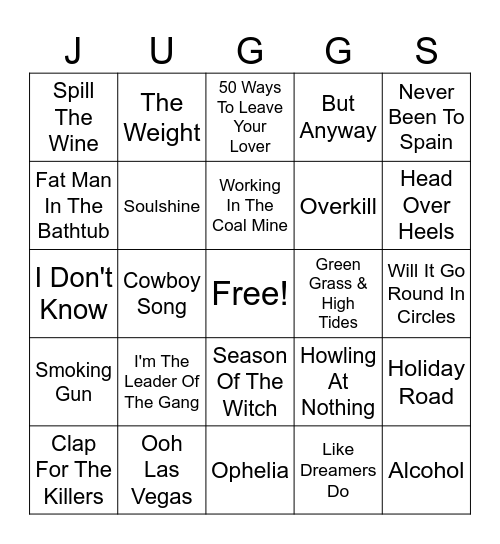 Random Song Bingo Card