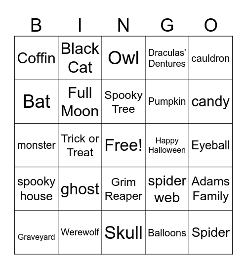 Halloween Bingo Card