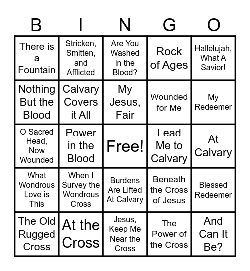 Songs About the Cross Bingo Card