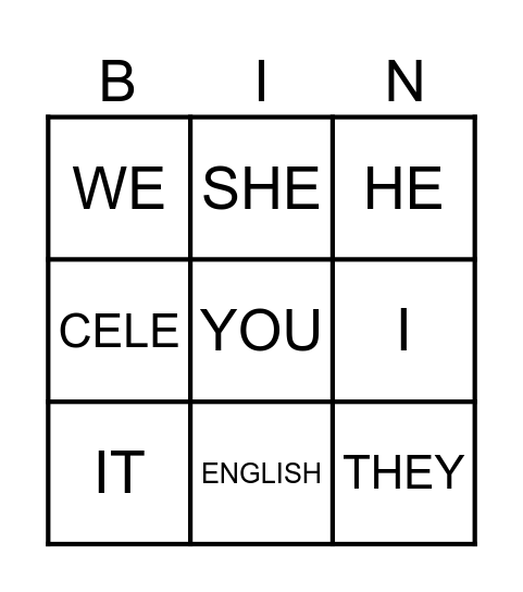 Pronouns Bingo Card
