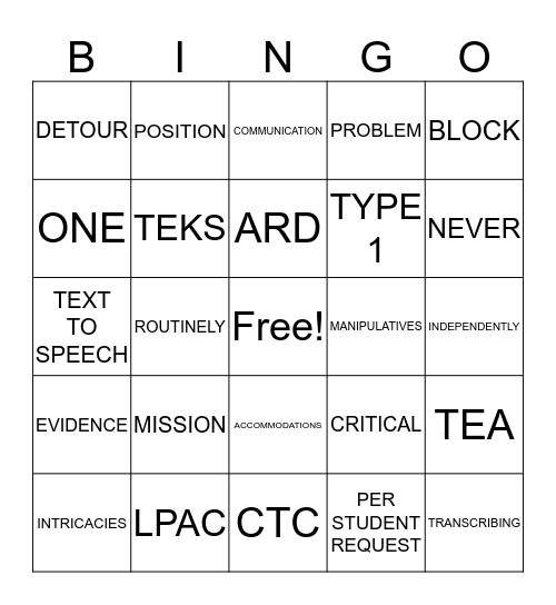 Campus Administrators LOVE Accommodations Bingo Card