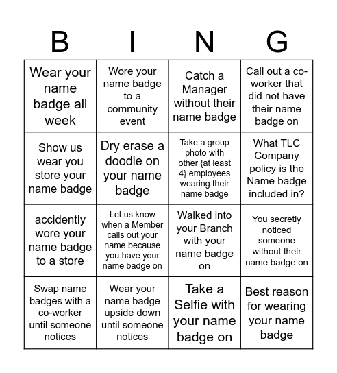 Name Badge Bingo Card