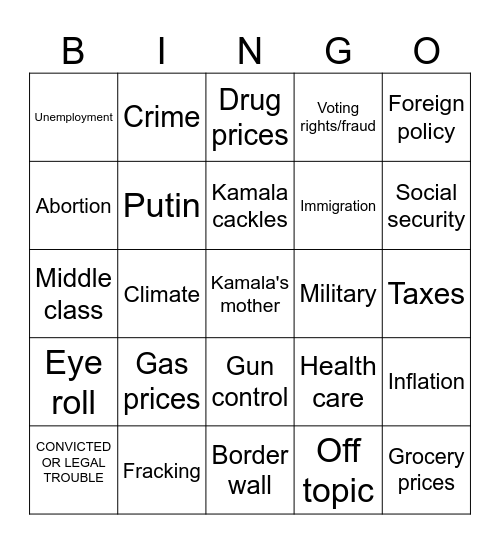 Debate Bingo Card