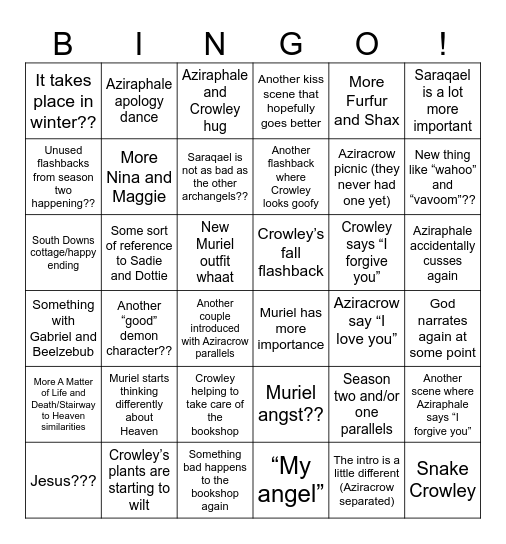 Good Omens season three Bingo Card