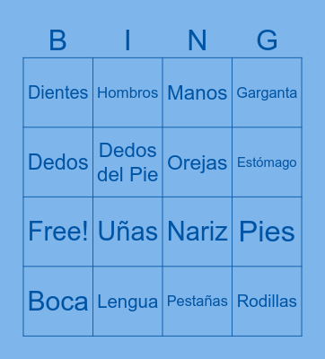 Body Parts Vocab Bingo Card