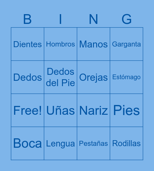 Body Parts Vocab Bingo Card