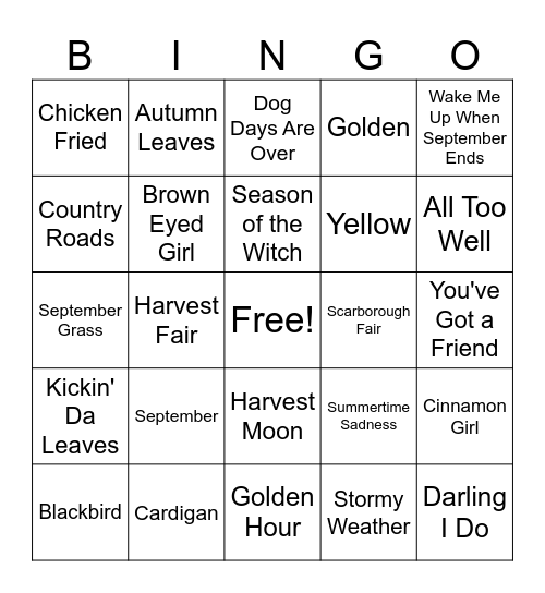 SINGO! September Edition Bingo Card