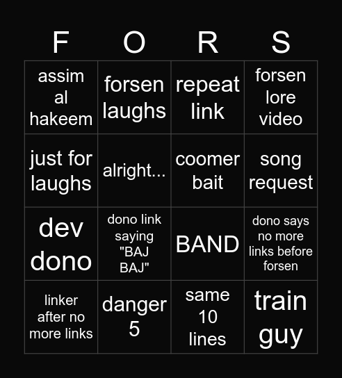 forsen reaction bingo 2024 Bingo Card