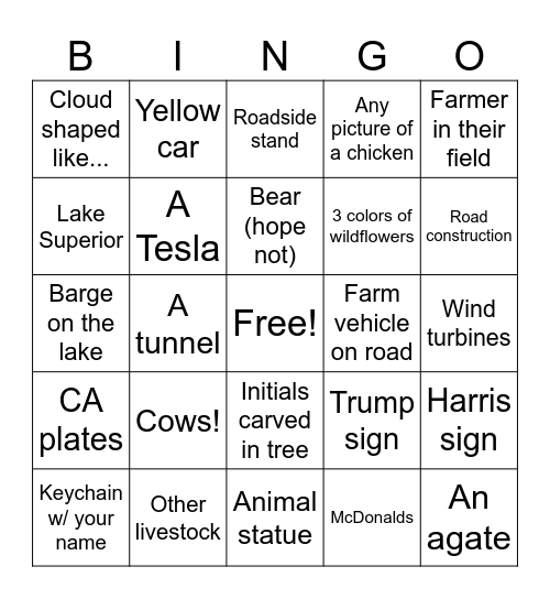 Camping trip - things we'll see Bingo Card