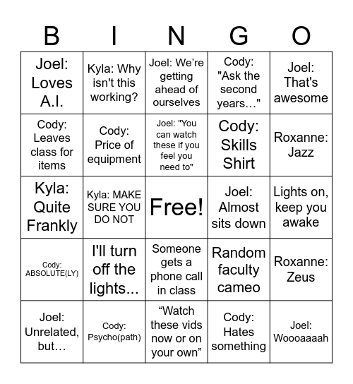 GCOMM Bingo Card