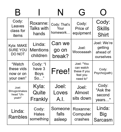 GCOMM Bingo 1st Year Bingo Card