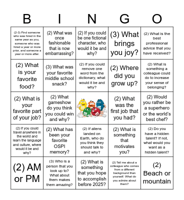 Meet and Mingle BINGO Card
