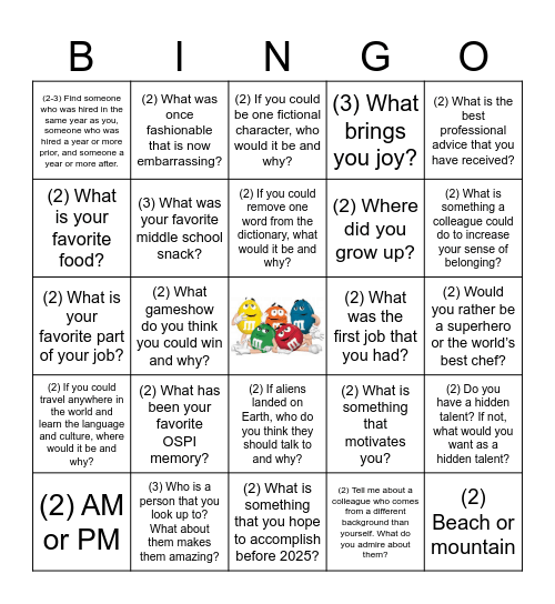 Meet and Mingle BINGO Card