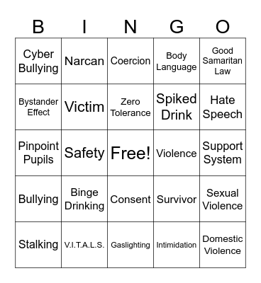 Anti-Violence/Bystander Intervention Bingo Card