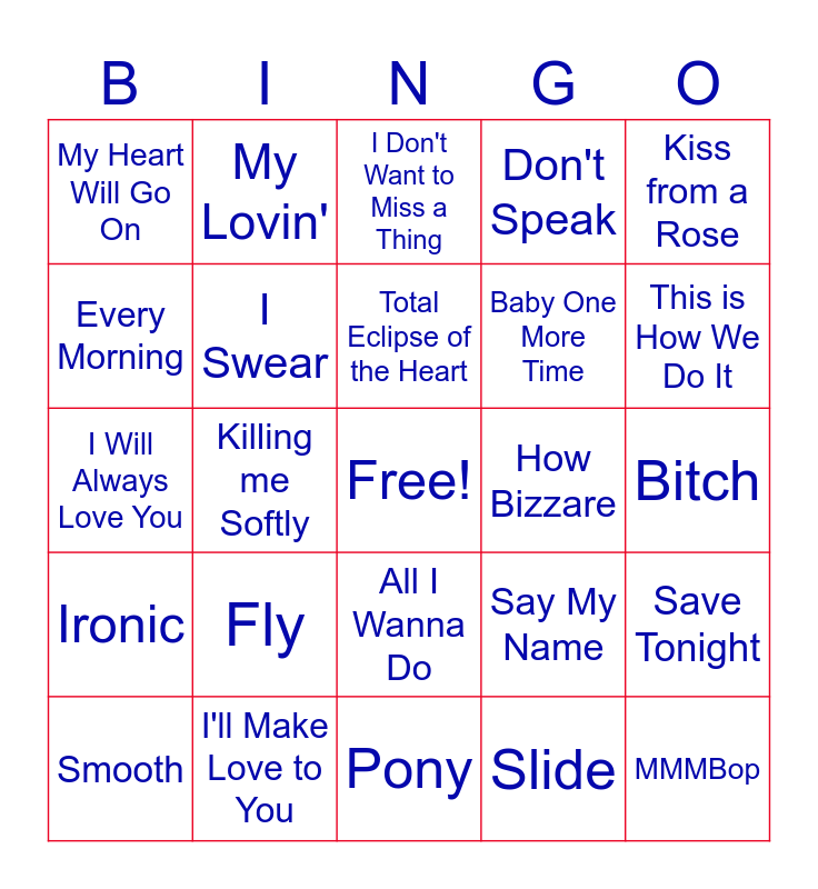 90s Top 40 Bingo Card