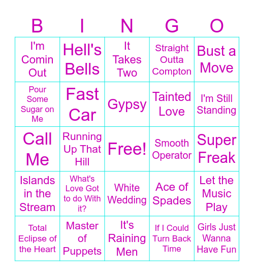 80s Top 40 Bingo Card