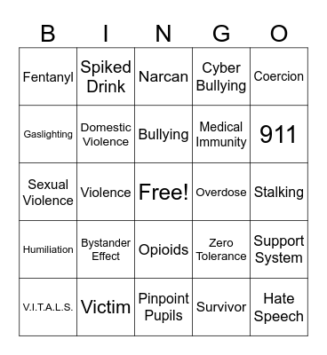 Anti-Violence/Bystander Intervention Bingo Card