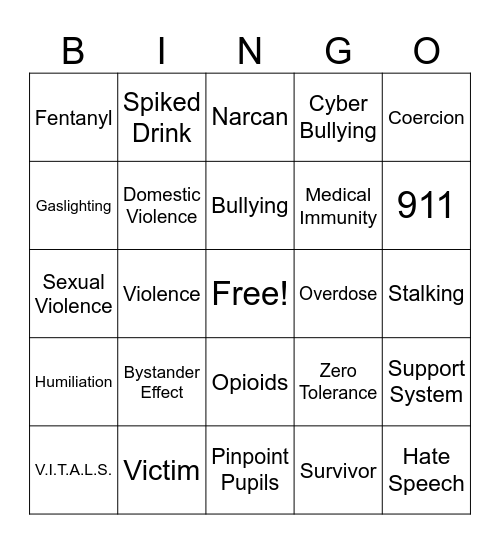 Anti-Violence/Bystander Intervention Bingo Card