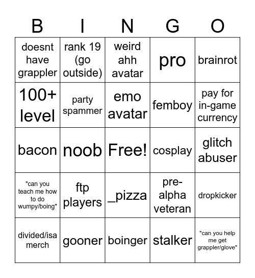 parkour reborn bingo Card