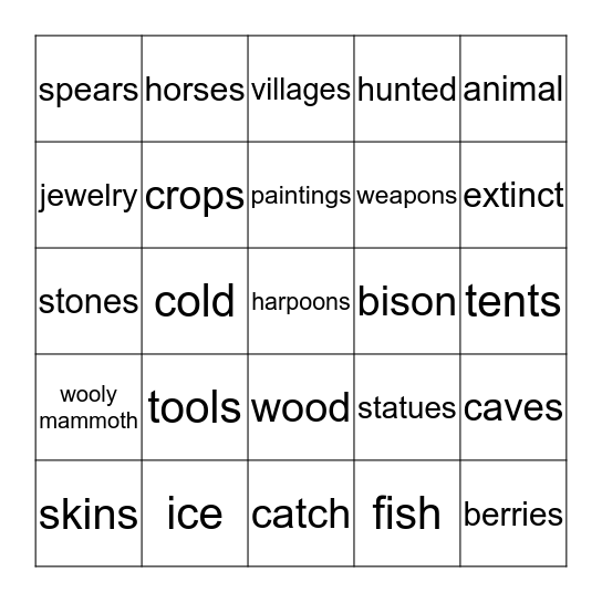 People of the Ice Age Bingo Card