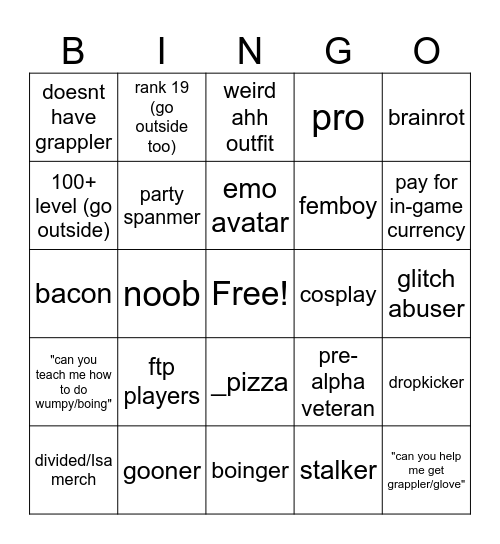 parkour reborn bingo Card