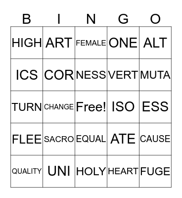 Vocabulary Words for List #4 Bingo Card