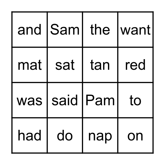 Sam and Pam Nap Bingo Card