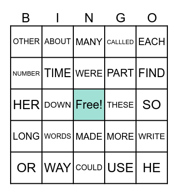 ASHER SIGHT WORD BINGO Card