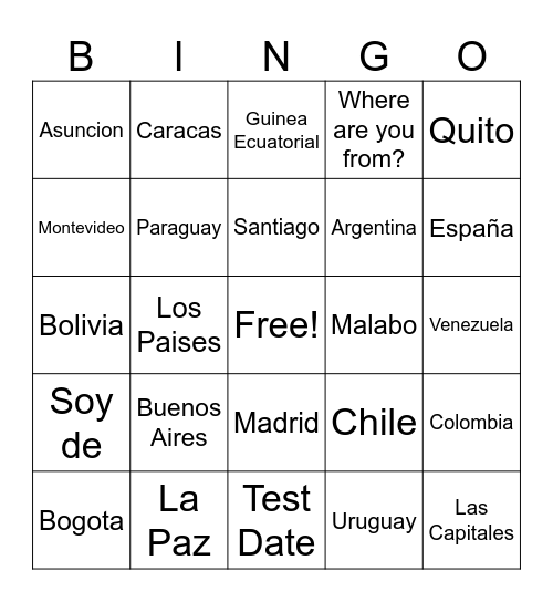 Sud America Bingo Card