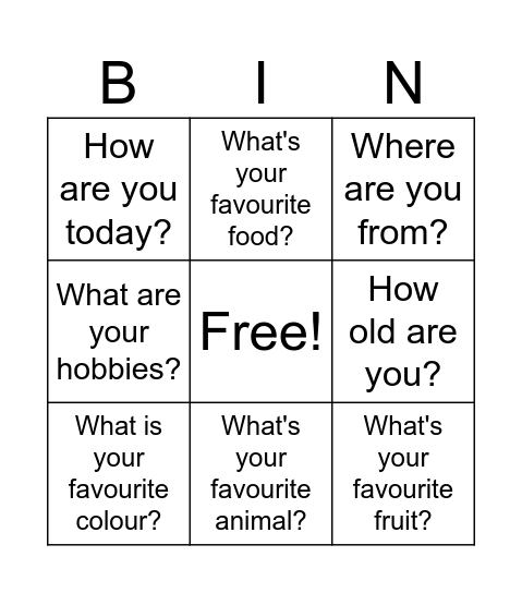 Untitled Bingo Card