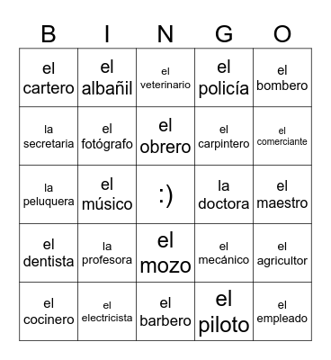 Profesiones Bingo Card