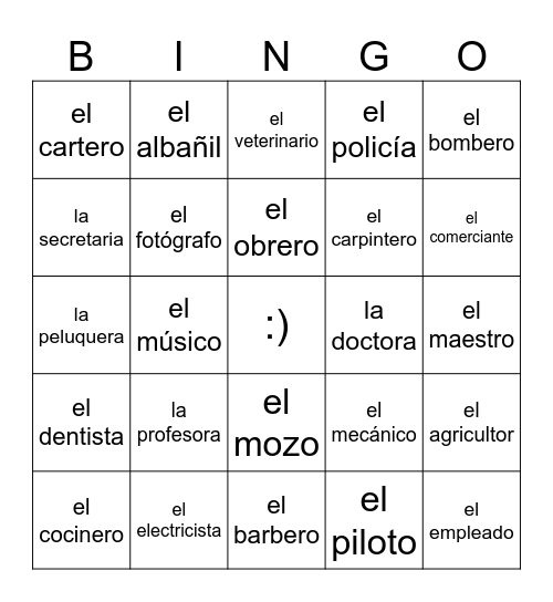 Profesiones Bingo Card