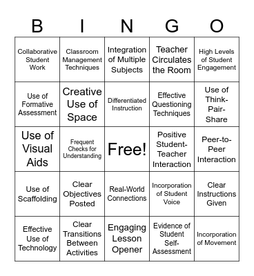 Observation Bingo Card